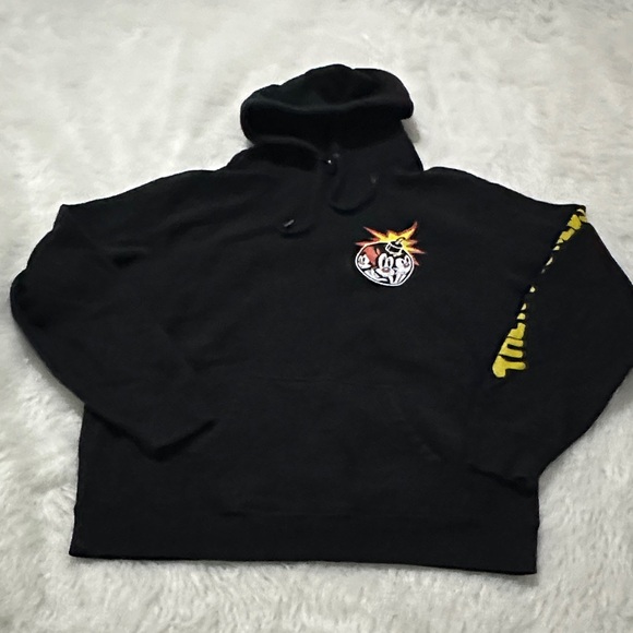 The Hundreds Black Hoodie with Graphic and Yellow Sleeve Detail - Picture 1 of 7